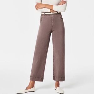 SPANX Cropped Wide-Leg Washed Twill Pants in Smoke Size Large